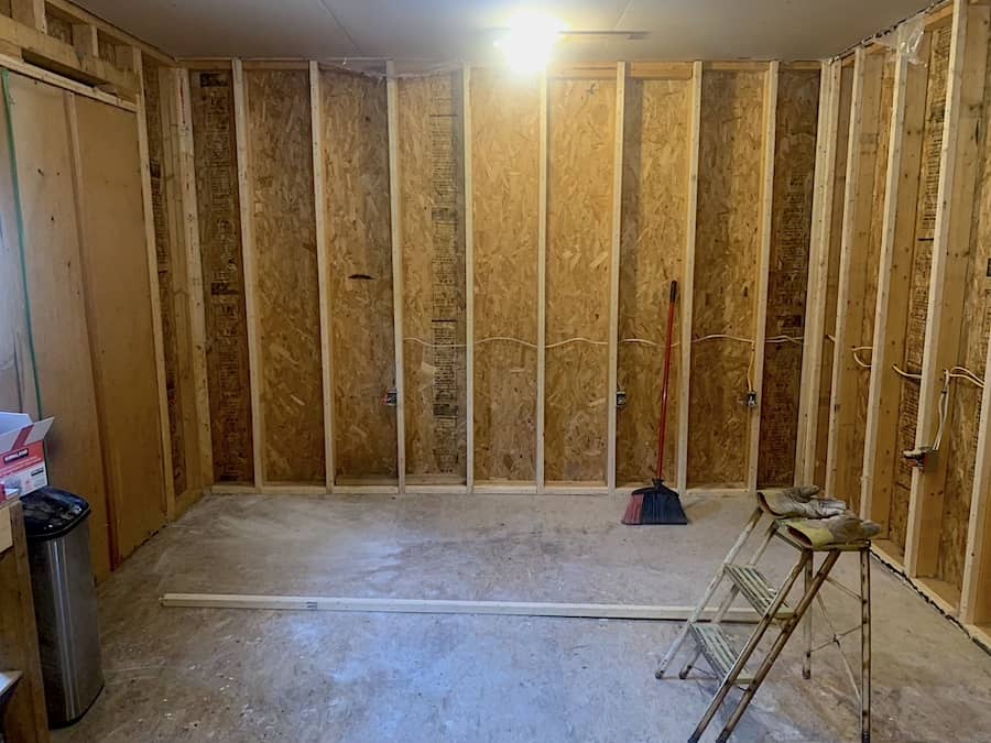 The inside of our chicken coop before we cut out the chicken door. 