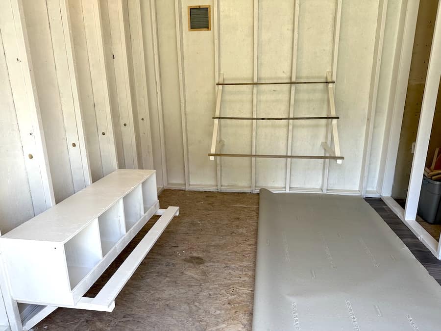 The other side of the chicken coop before laying down the linoleum flooring.