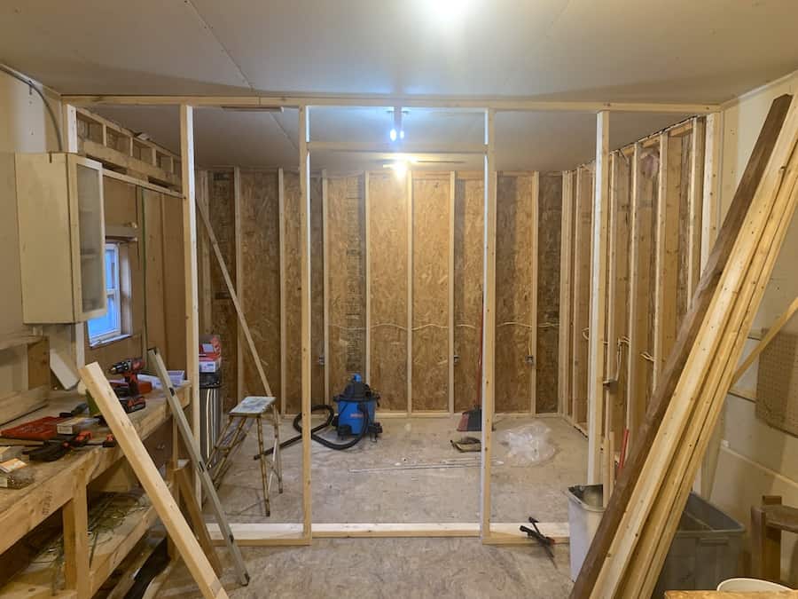 Chicken coop framing without door.