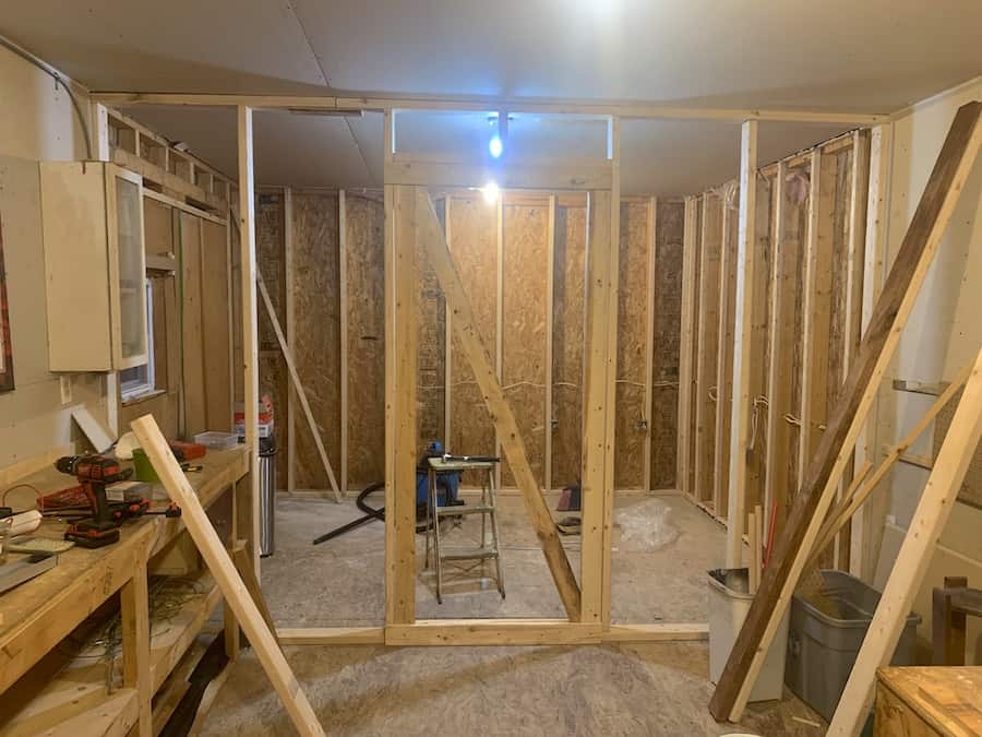 Chicken coop framing with door. 