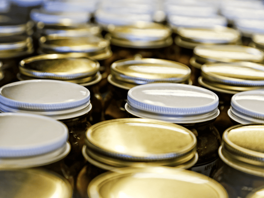 Boil jars before canning: Close up of jar lids and screw bands