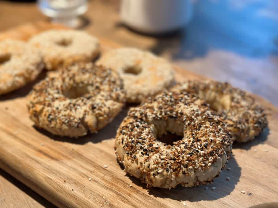 Homemade gluten-free everything bagels that Julia made. She hopes to teach others to Cook From Scratch 