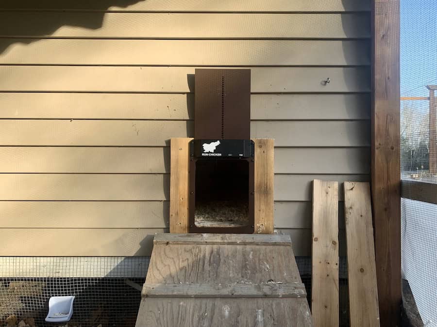 Brown Run-Chicken automatic door installed to our chicken coop. 